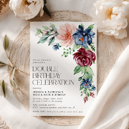 Eleganter Watercolor Floral Doppelgeburt Einladung