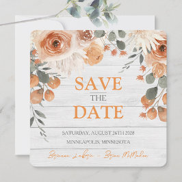 Eleganter Watercolor Floral & Wood Wedding Square Save The Date