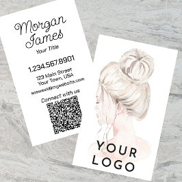 Eleganter Watercolor Hair Stylist QR Code Vertikal Visitenkarte