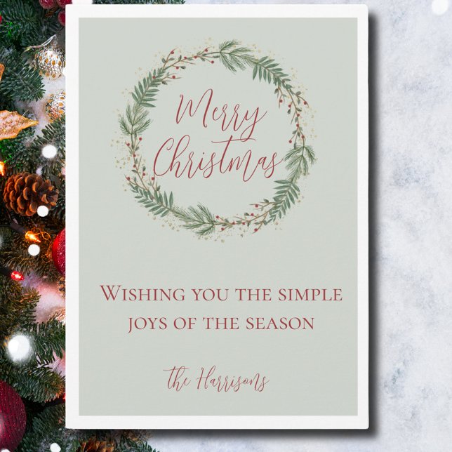 Eleganter Watercolor Kranz Weihnachten außerhalb d (Elegant Watercolor Wreath Non-Photo Christmas Card)