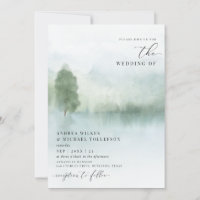 Eleganter Watercolor Lake und Bäume Einladung zur