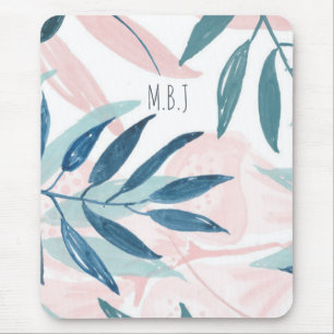 Eleganter Watercolor-Pastell verlässt Monogramm Mousepad