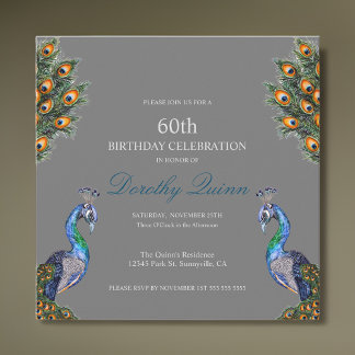 Eleganter Watercolor Peacock Geburtstag Einladung