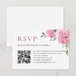 Eleganter Watercolor Pink Hydrangea QR Code Hochze RSVP Karte