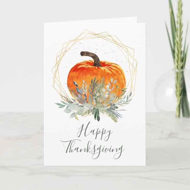Eleganter Watercolor Pumpkin Erntedank Karte (Vorderseite)