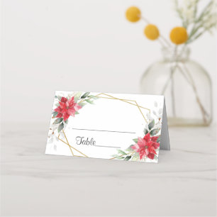 Eleganter Watercolor Red Poinsettia Hochzeitstisch Platzkarte