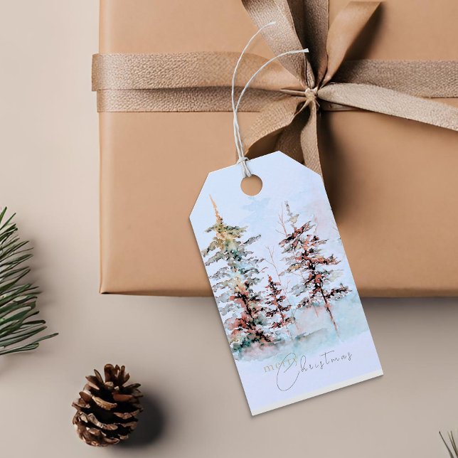 Eleganter Watercolor Weihnachts-Pine Forest Holida Geschenkanhänger (Von Creator hochgeladen)