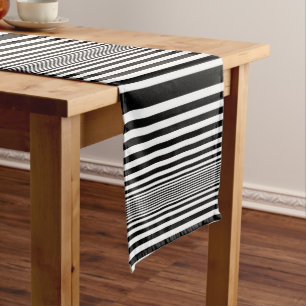 Eleganter Waxing Black & White Streifen Mittelgroßer Tischläufer