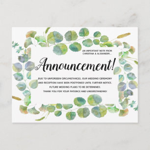 Eleganter Wechsel des Plans für Hochzeiten stornie Postkarte