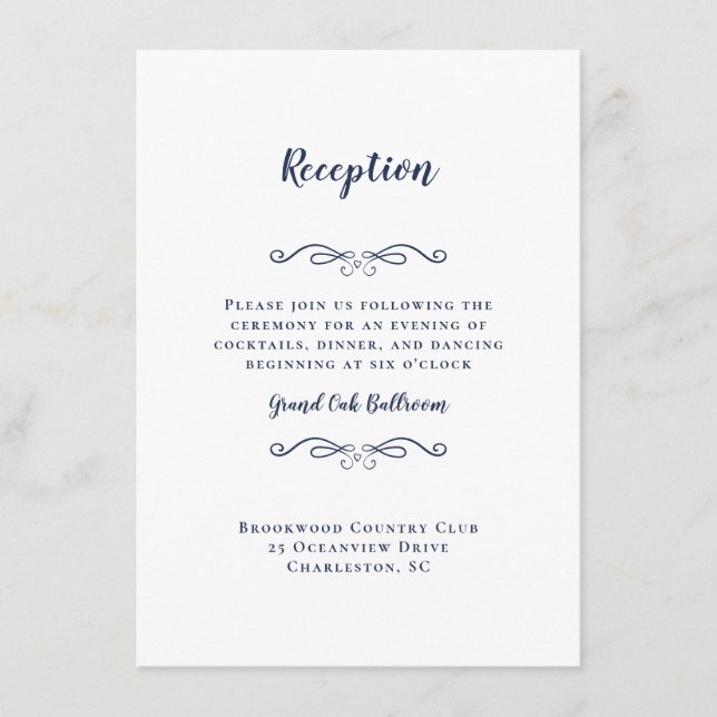 Eleganter Wedding Empfang Chic Delicate Blue Begleitkarte (Vorderseite)