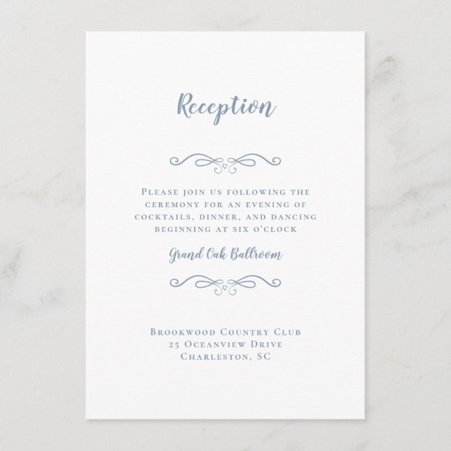 Eleganter Wedding Empfang Dusty Blue Chic Begleitkarte (Vorderseite)