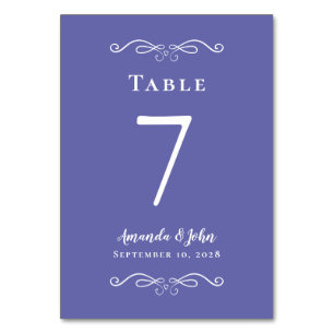 Eleganter Wedding Empfang Periwinkle Blue White Tischnummer