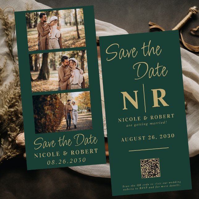 Eleganter Wedding Monogram Foto Strip QR Code Save The Date (Von Creator hochgeladen)
