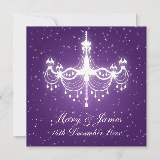Eleganter Wedding Sparkling Chandelier Lila Einladung (Vorderseite)
