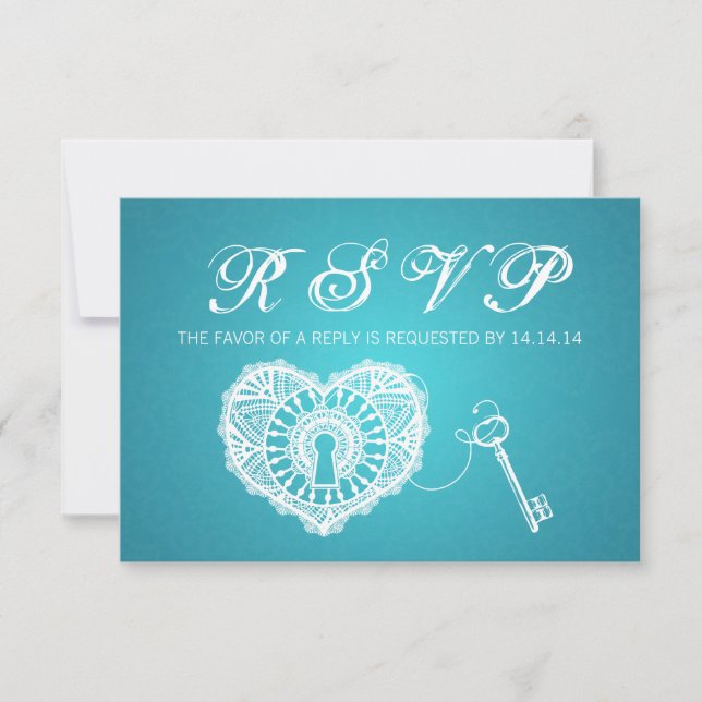 Eleganter Wedding UAWG Key für mein Herz Türkis RSVP Karte (Vorderseite)