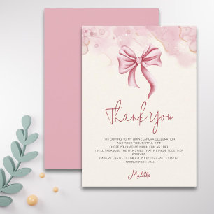 Eleganter weicher rosa Bogen Quinceanera Dankeskarte
