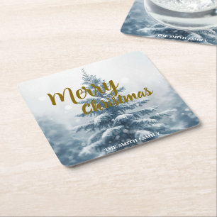 Eleganter Weihnachten Xmas Winter Kiefernwald Rechteckiger Pappuntersetzer
