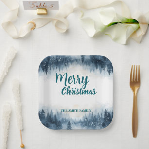 Eleganter Weihnachten Xmas Winter Tannenwald Hol Pappteller
