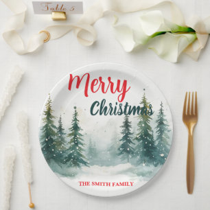 Eleganter Weihnachten Xmas Winter Tannenwald Hol Pappteller
