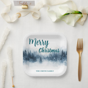 Eleganter Weihnachten Xmas Winter Tannenwald Hol Pappteller