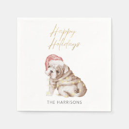 Eleganter Weihnachts-Bulldog-Hund Gold Foil Serviette