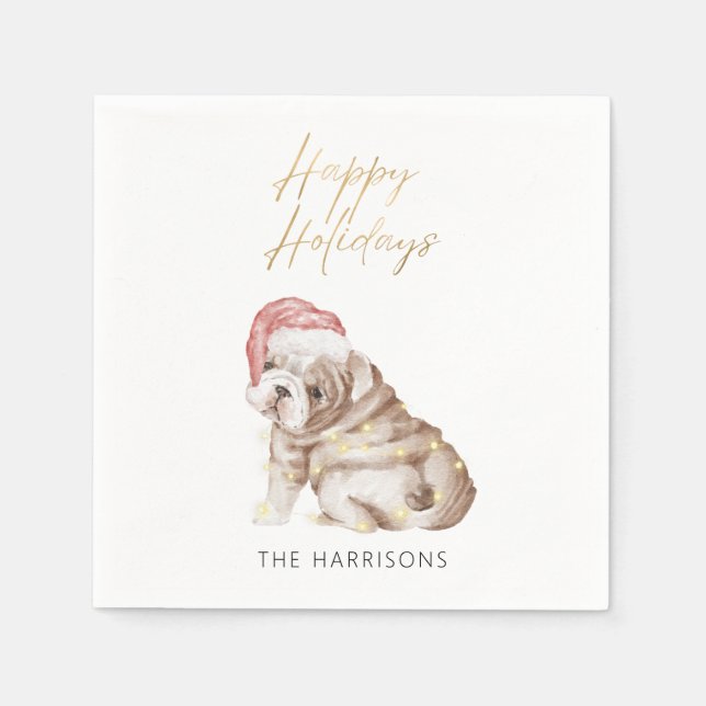 Eleganter Weihnachts-Bulldog-Hund Gold Foil Serviette (Vorderseite)