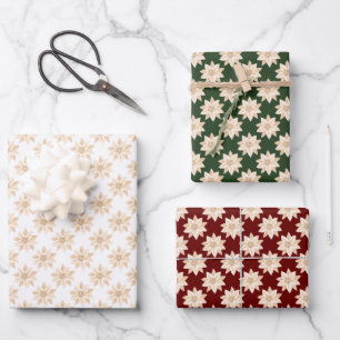 Eleganter Weihnachts-Gelb Rote Poinsettia Urlaub Geschenkpapier Set