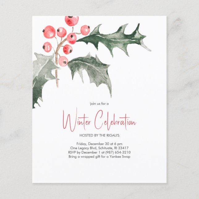 Eleganter Weihnachts-Holly-Haushalt Einladungen (Vorderseite)