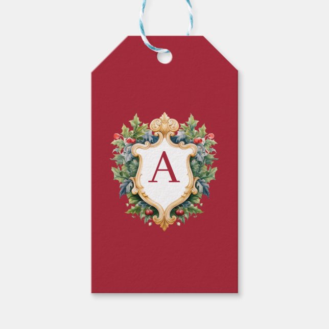 Eleganter Weihnachts-Monogramm-Brief Geschenkanhänger (Vorderseite)