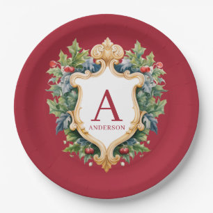 Eleganter Weihnachts-Monogramm-Brief Pappteller