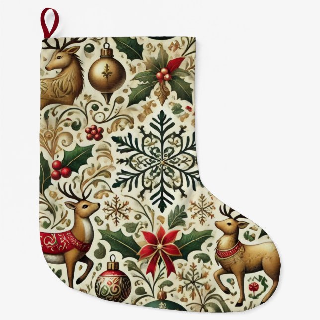 Eleganter Weihnachts-Reindeer-Design-Strumpf Großer Weihnachtsstrumpf (Vorderseite)
