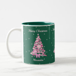 Eleganter Weihnachts Rosa Individuelle Name Grün Zweifarbige Tasse
