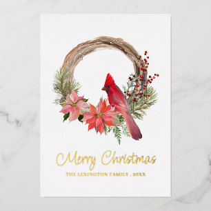 Eleganter Weihnachts-Rotkardinal-Vogel-Monogramm Folien Feiertagskarte