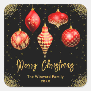 Eleganter Weihnachts-Schmuck in Rot und Gold Quadratischer Aufkleber