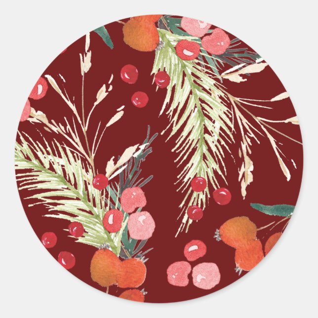 Eleganter Weihnachts-Urlaub in Florals Runder Aufkleber (Vorderseite)