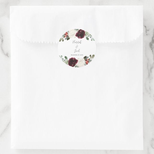Eleganter Weihnachts-Winter-Hochzeit-Gefallen Runder Aufkleber (Tasche)