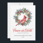 Eleganter Weihnachts-Wreath Roter Kardinal Corpora Feiertagskarte<br><div class="desc">Die elegante und berufliche Weihnachtskarte des Hauses beherbergt einen Kiefer und heiligen Kranz mit rotem Kardinal in der Mitte. Auf der Rückseite befindet sich eine bearbeitbare,  vorgedruckte Nachricht und der Platz für Ihr Firmenlogo. Sie können das Logo einfach löschen,  wenn Sie es nicht verwenden wollen.</div>