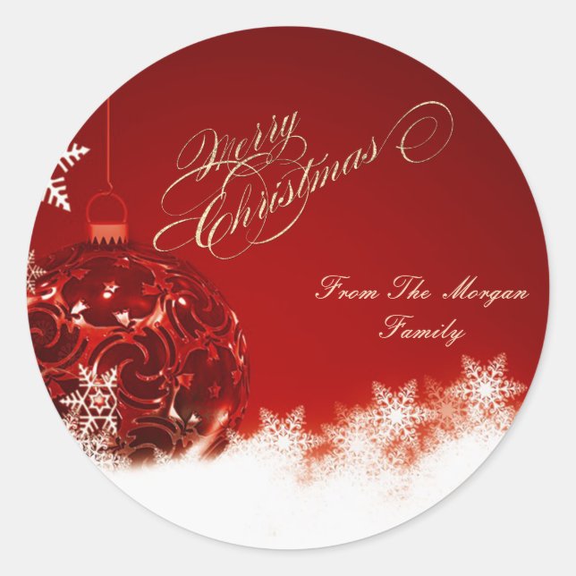 Eleganter Weihnachtsball, Schneeflocken Runder Aufkleber (Vorderseite)