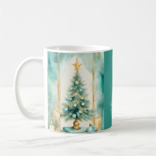 Eleganter Weihnachtsbaum aus Teal und Gold mit Ker Kaffeetasse