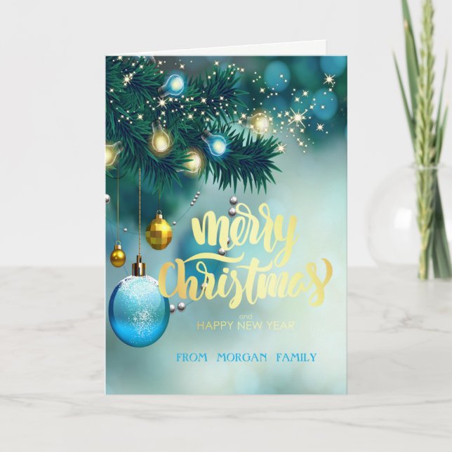 Eleganter Weihnachtsbaum, Balls, Sterne Feiertagskarte (Vorderseite)