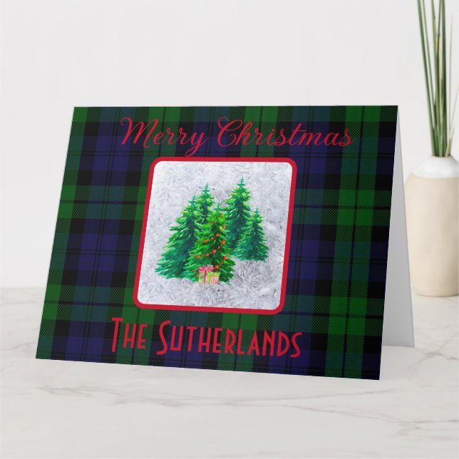 Eleganter Weihnachtsbaum Black Watch Tartan Holida Karte (Vorderseite)