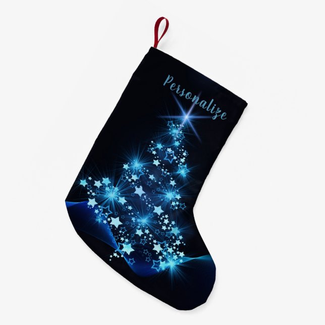 Eleganter Weihnachtsbaum Blue Black Stars Kleiner Weihnachtsstrumpf (Vorderansicht (hängend))
