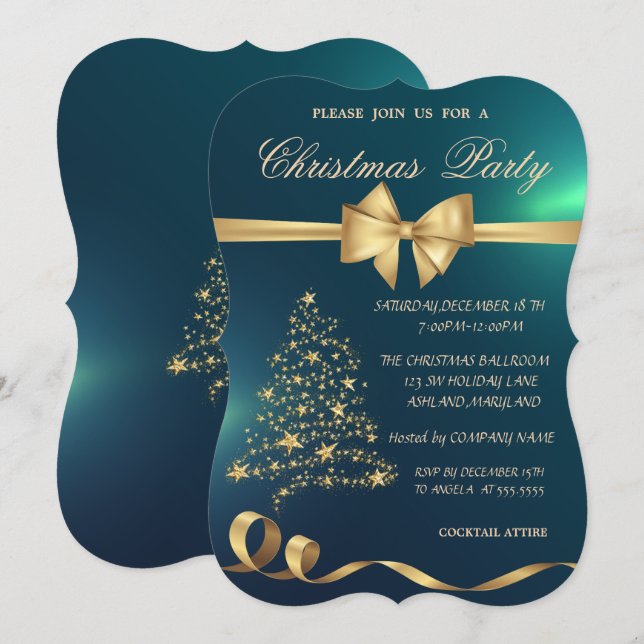 Eleganter Weihnachtsbaum, Bow, grünes Weihnachtsge Einladung (Vorne/Hinten)