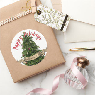 Eleganter Weihnachtsbaum Custom Happy Holidays Runder Aufkleber