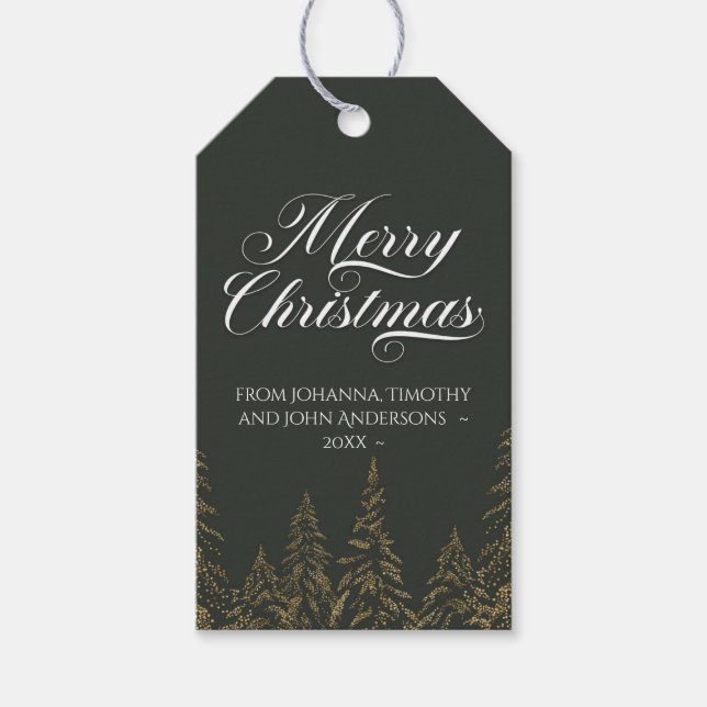 Eleganter Weihnachtsbaum Dunkelgrünes Gold Minimal Geschenkanhänger (Vorderseite)