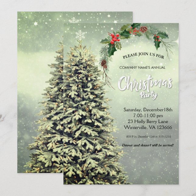 Eleganter Weihnachtsbaum Einladung (Vorne/Hinten)