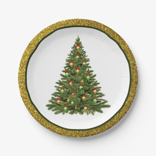 Eleganter Weihnachtsbaum / Gold Glitzer Paper Plat Pappteller (Vorderseite)