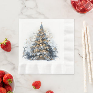 Eleganter Weihnachtsbaum Gold Ornamente Schnee Serviette