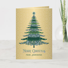 Eleganter Weihnachtsbaum Green Gold Name Custom Feiertagskarte