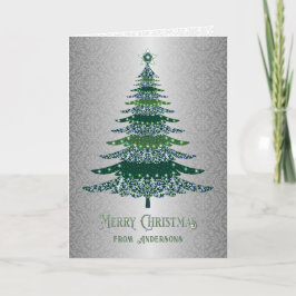 Eleganter Weihnachtsbaum Green Silver Name Custom Feiertagskarte